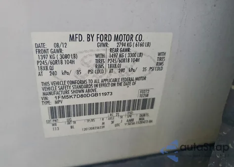 2013 Ford Explorer Xlt from USA, damaged, VIN 1FM5K7D80DGB11973